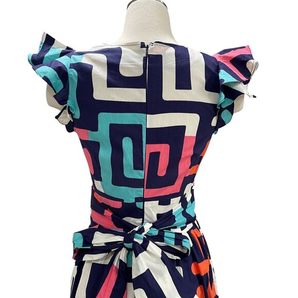 Diyanu Ruffle Sleeve Maxi Dress Geometric Print Bold Summer Statement Cotton - Picture 11 of 14